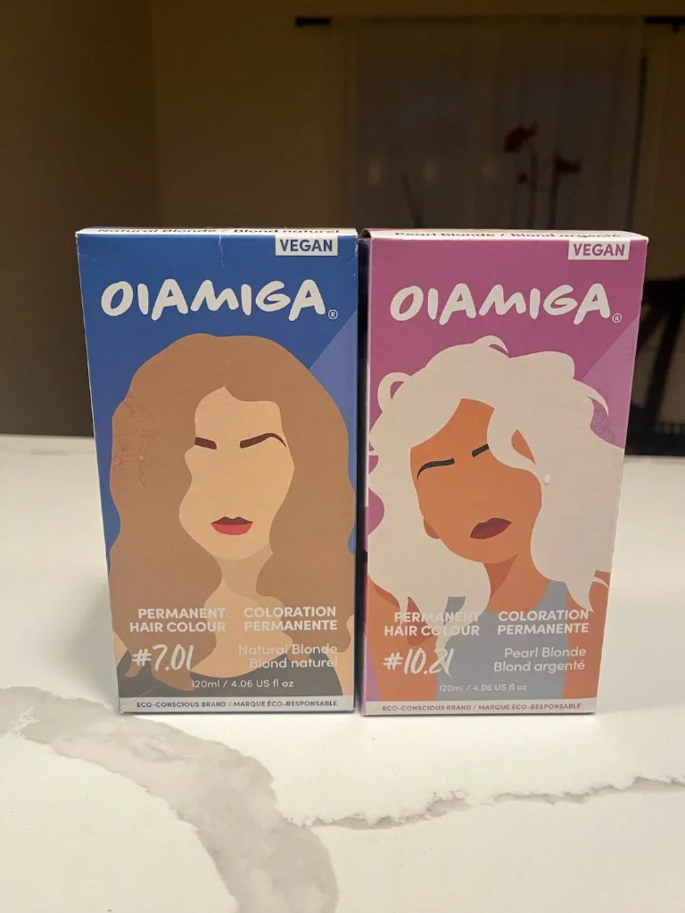 2 Oiamiga Permanent Vegan Hair Color Dye - Natural 7.01 / Pearl 10.21 Blonde Box